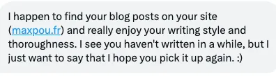 a twitter message saying thank you