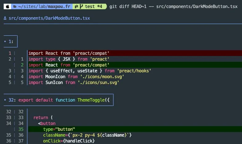 Delta highlighting git diff