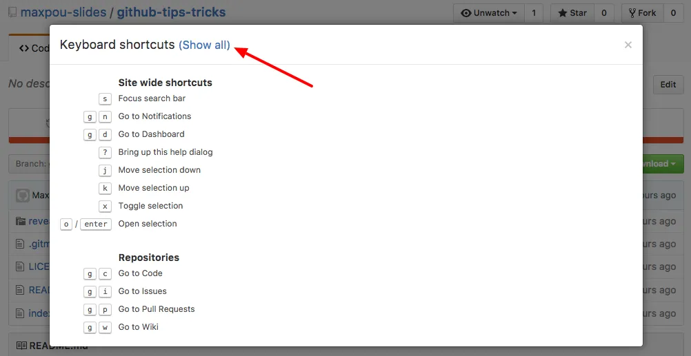 keyboard shortcuts help